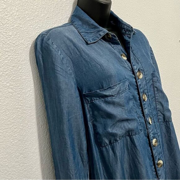 NWOT Elan Denim Lyocell Chambray Drop Waist Cuffed Playsuit Romper Shorts S - Picture 11 of 16